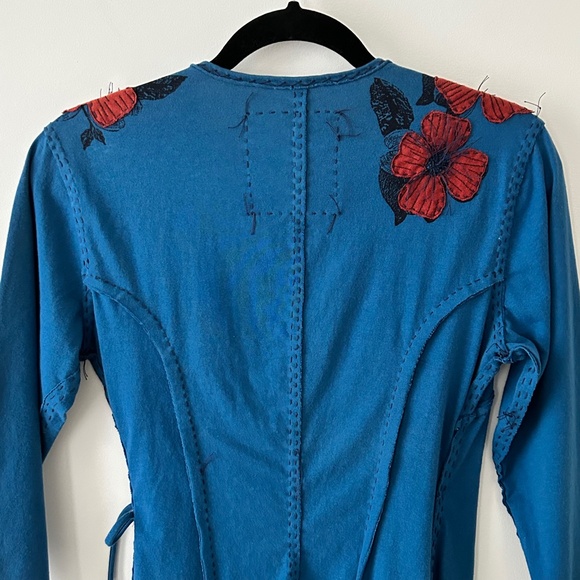 Anthropologie Project Alabama Green T Cotton Blue Floral Handmade Wrap Top - Picture 13 of 16